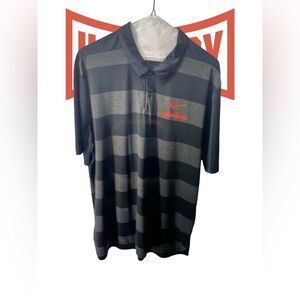 Nike Men's Black and Gray Polo with Orange Logo